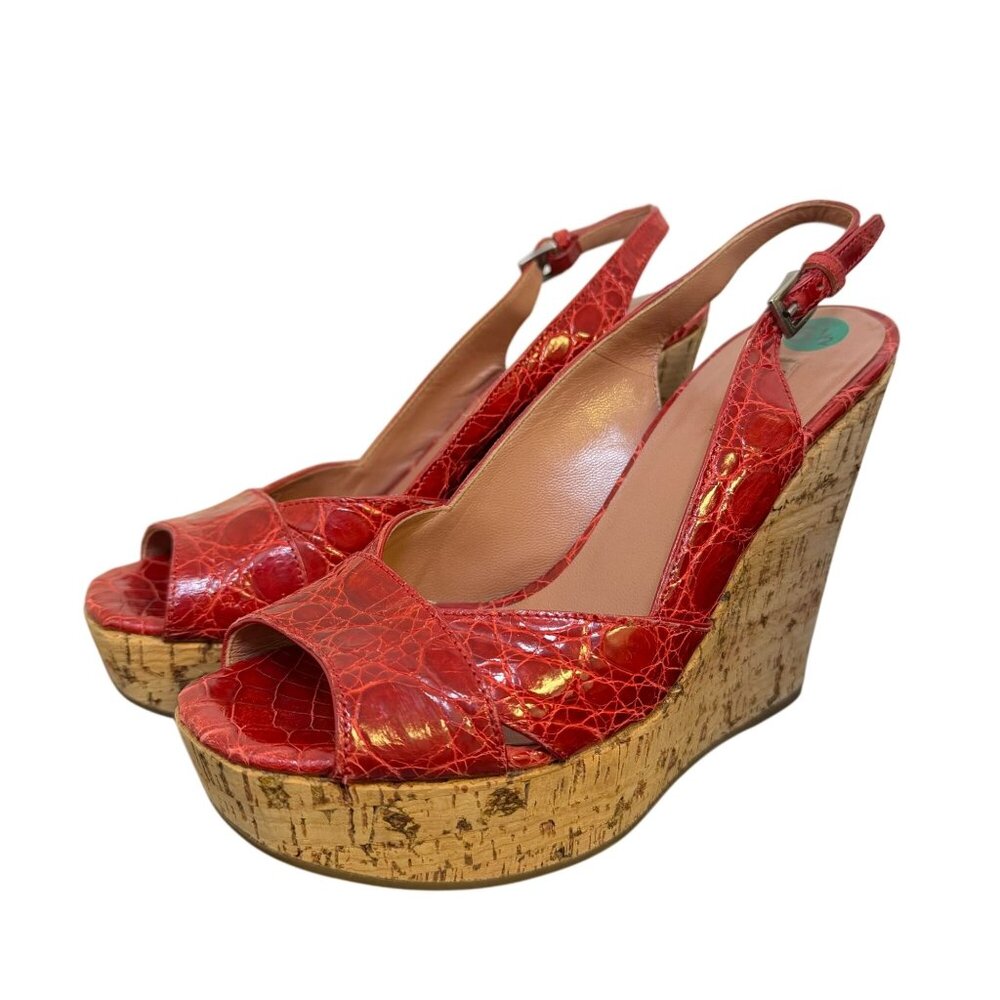 Alaia Paris Red Croc-Embossed Leather Slingback Wedge Sandals Size 36/5.5 Platfo